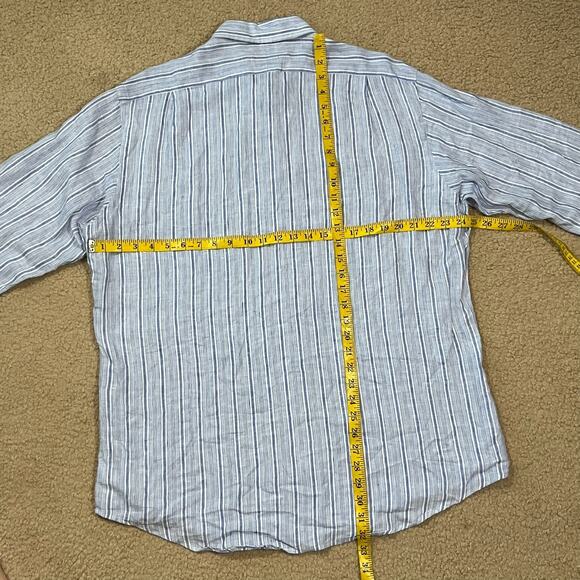 Polo Ralph Lauren Mens Linen Long Sleeve Blue Striped Button Up Shirt Size Large - Picture 6 of 6